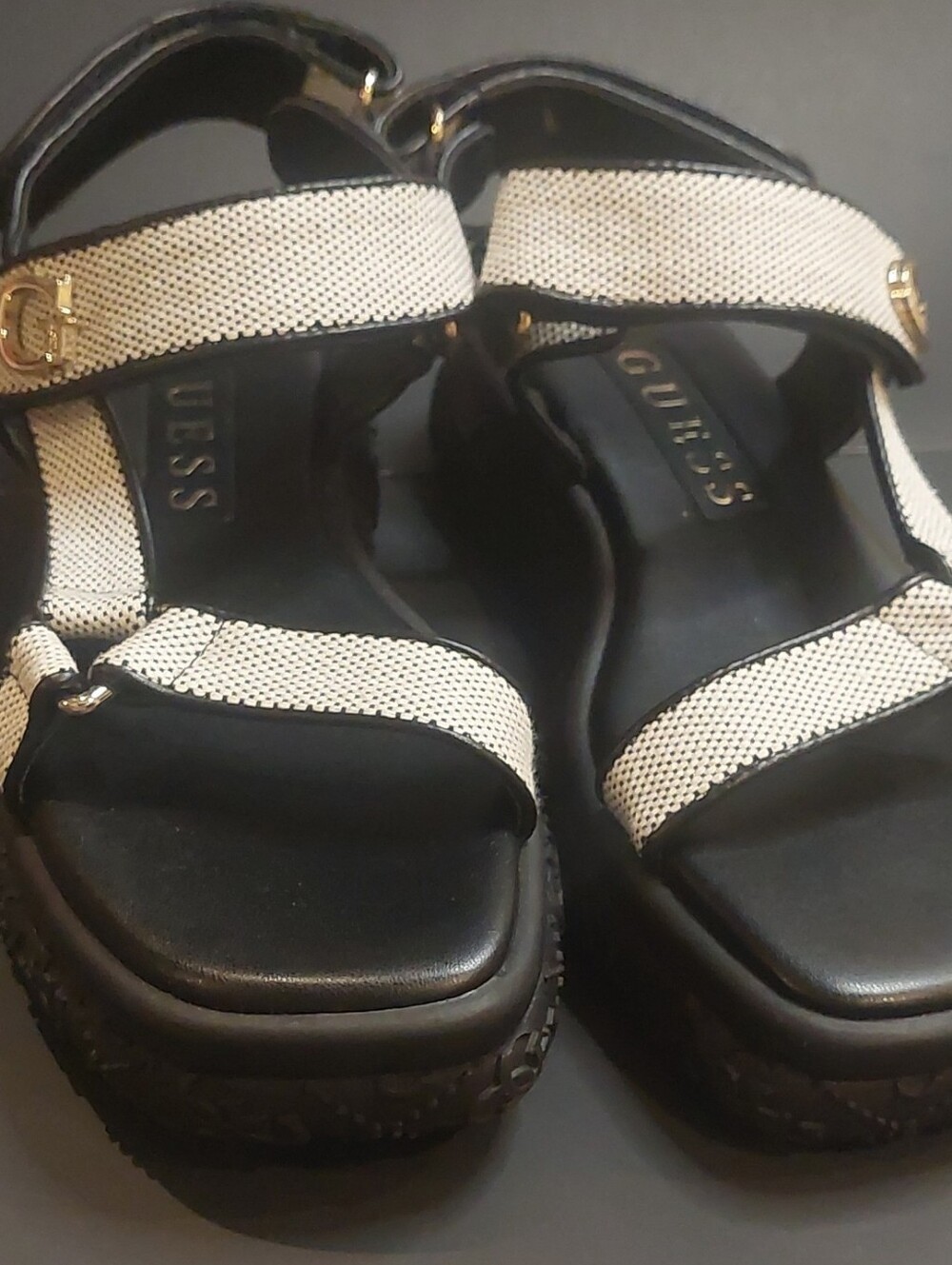 GUESS Women's Black Silver Sandals Size 9 Adjustable Comfort Sandals